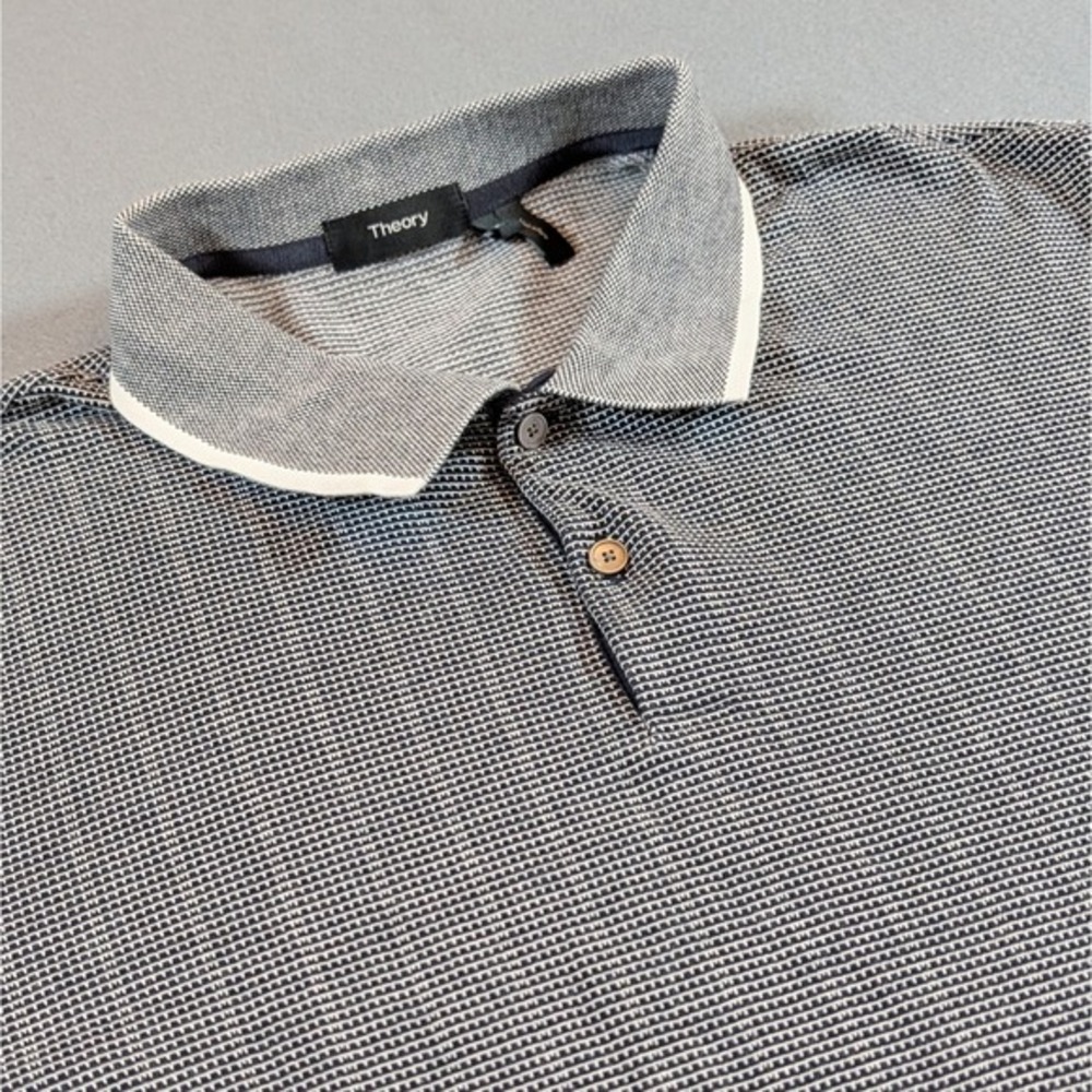 Theory Mens Polo Ticking Jacquard‎ Short Sleeve Shirt XL Pima